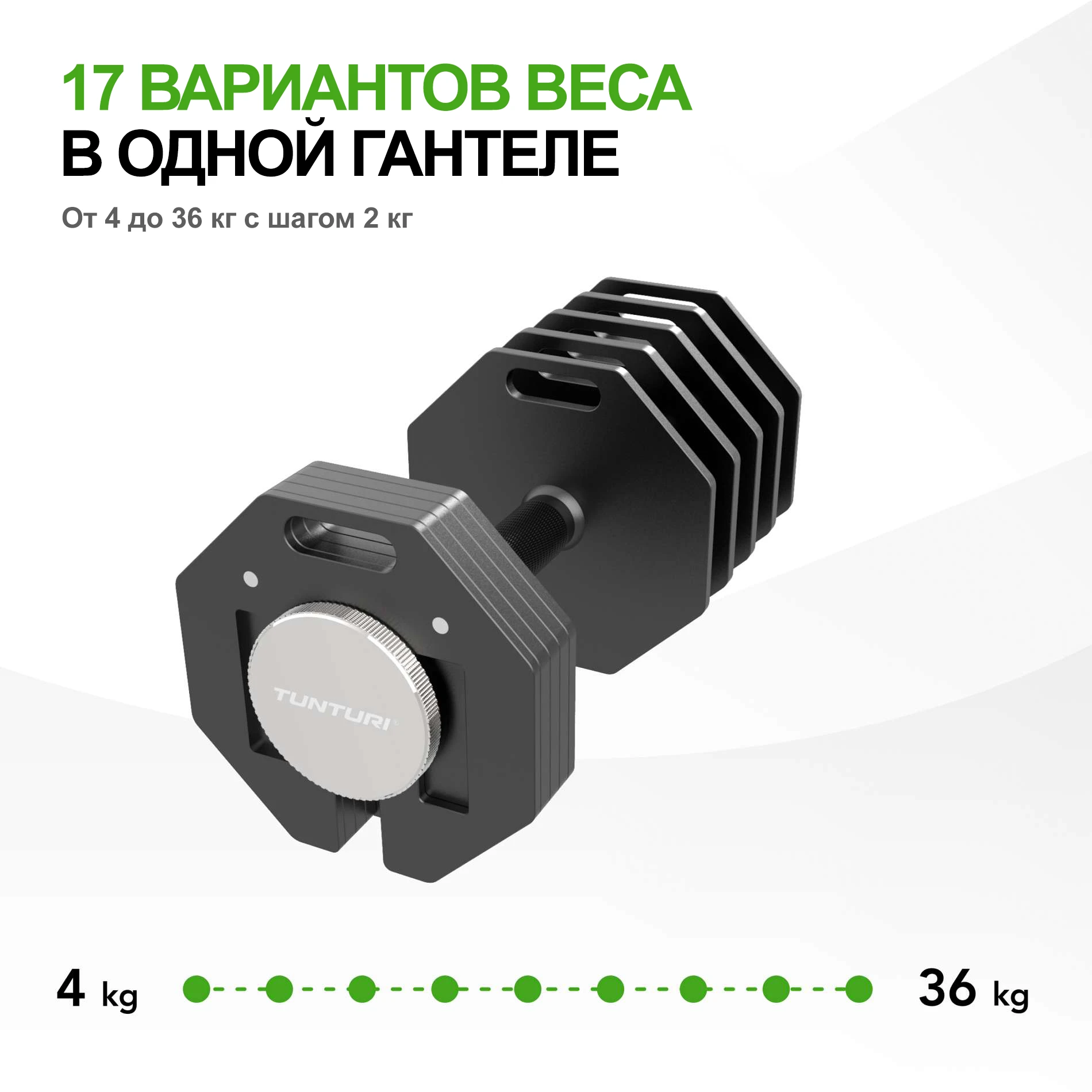 Гантель наборная Tunturi Rapid с быстрой сменой веса, 36 кг